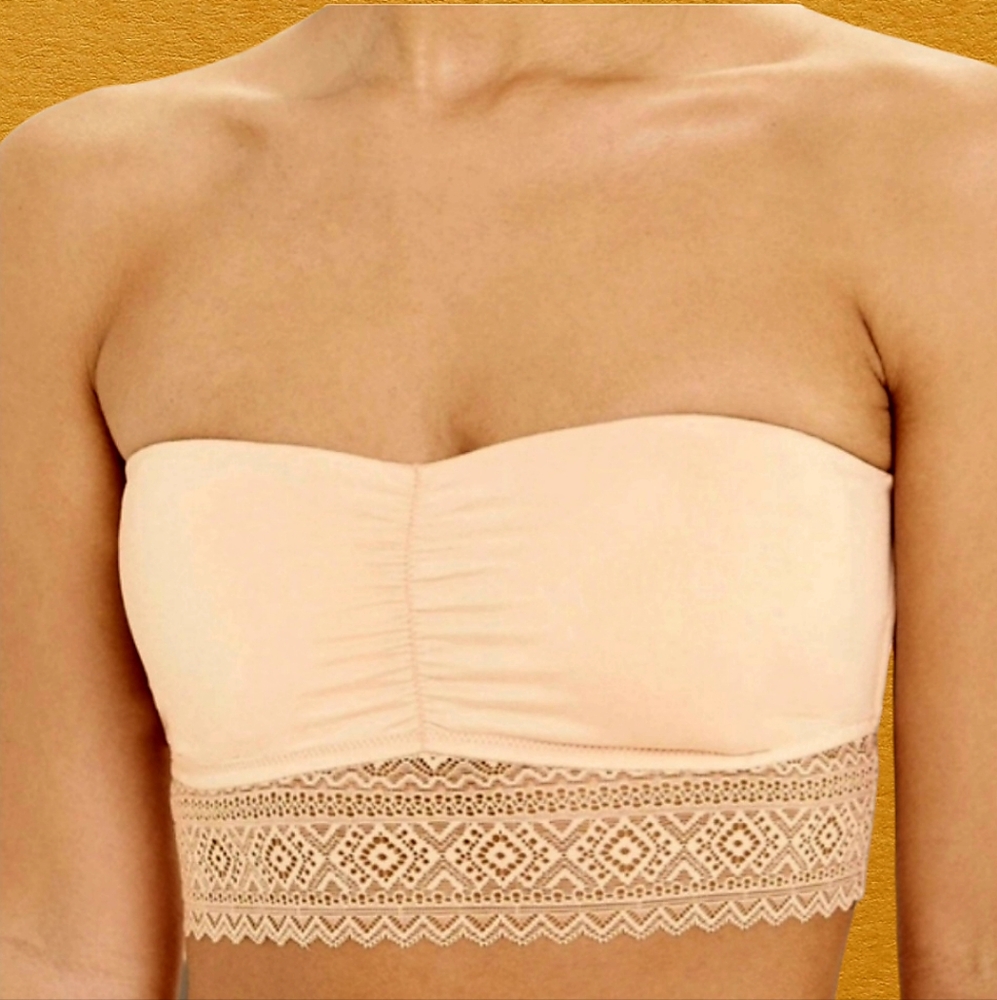 Lucky Brand Women's Seamless Lace Strapless Bandeau Bra Cream